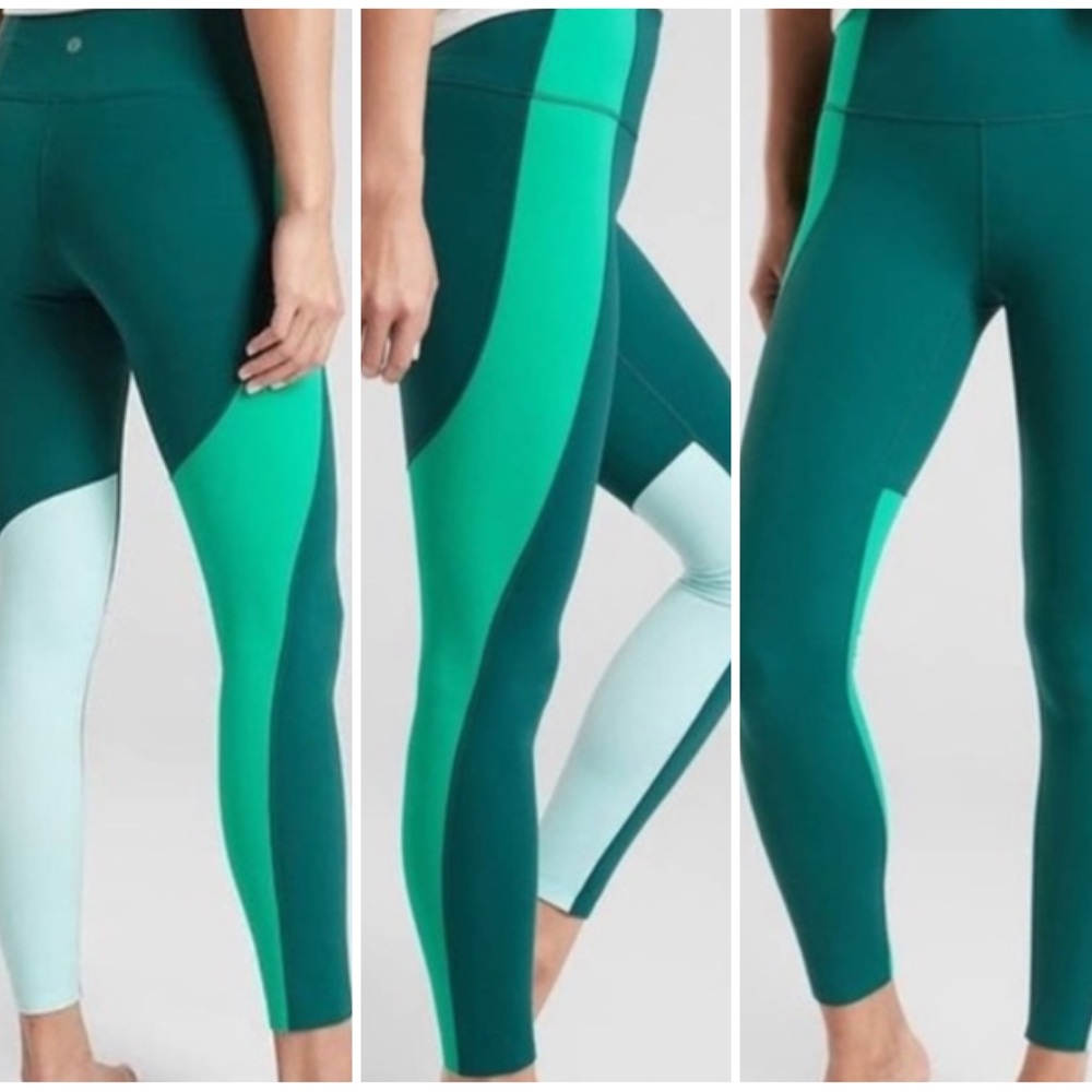 Athleta Asym‎ 7/8 Colorblock Leggings Green Small